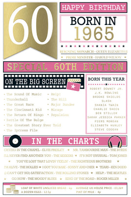 Born in 1965 "60" Birthday Card